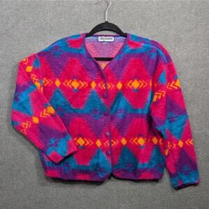 Vtg Westbourne Boxy Aztec Sweater Cardigan Womens Medium Bright Colorful